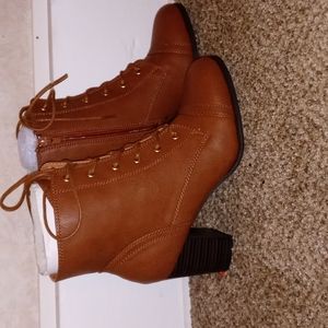 Lace Up Brown Heel Boots by Wild Diva Lounge